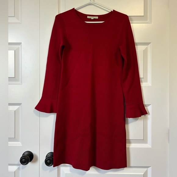 Flutter Sleeve Stretchy Pull on Red Holiday Party Dress - Picture 8 of 8